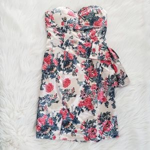 Minuet Elegant Satin Strapless Floral Party Dress